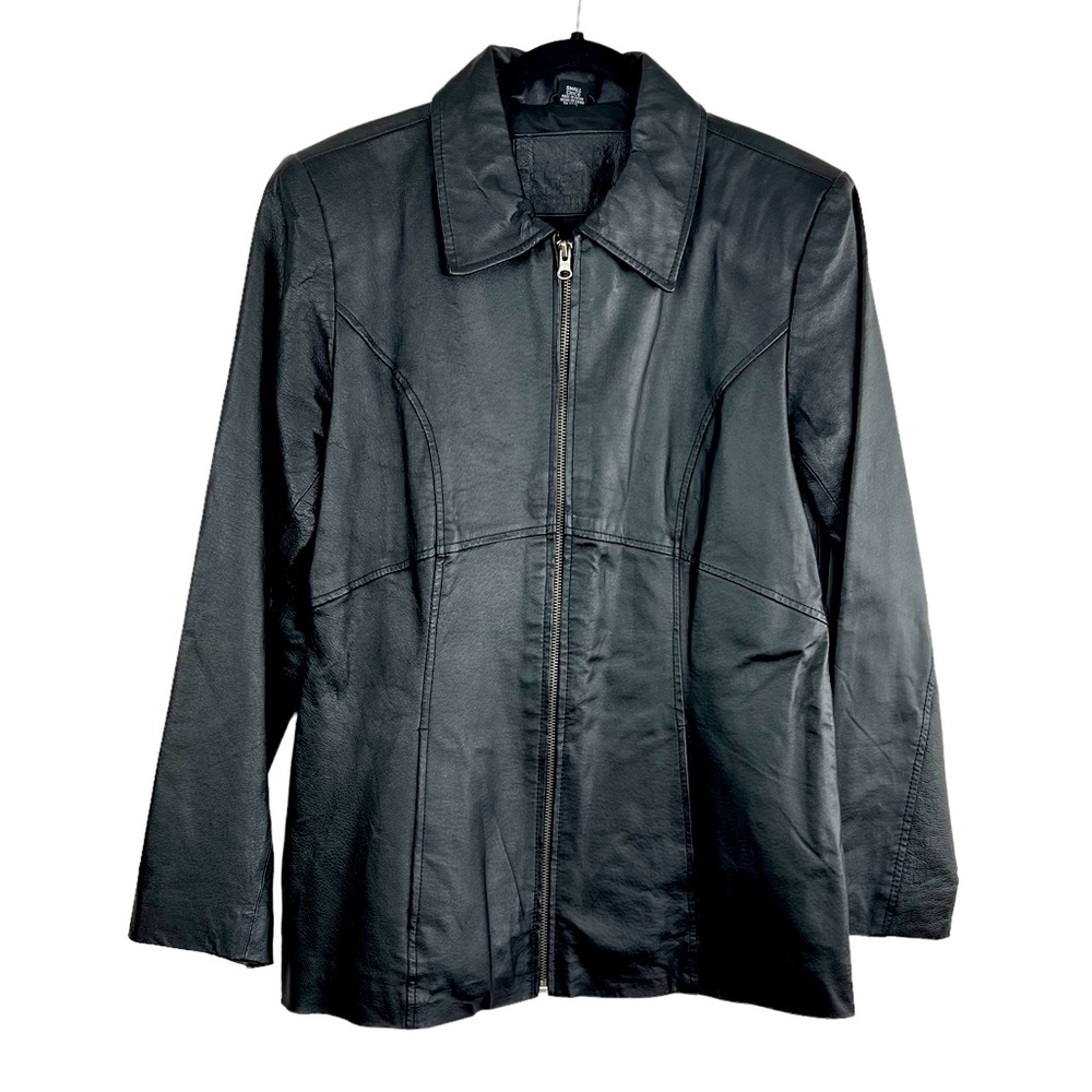 Jacqueline Ferrar Authentic Pig Nappa Genuine Leather Black Zip Up Jacket size S